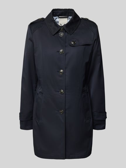 Produktfoto, Trenchcoat mit Ärmelriegeln von Fuchs Schmitt, dunkelblau, Regular Fit, Umlegekragen, Knopfleiste, Eingrifftaschen, glatte Textur