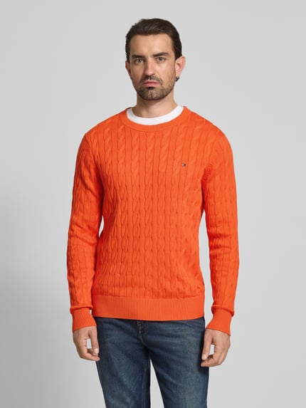 Tommy Hilfiger Sweter z dzianiny o kroju regular fit z czystej bawełny Pomarańczowy 4