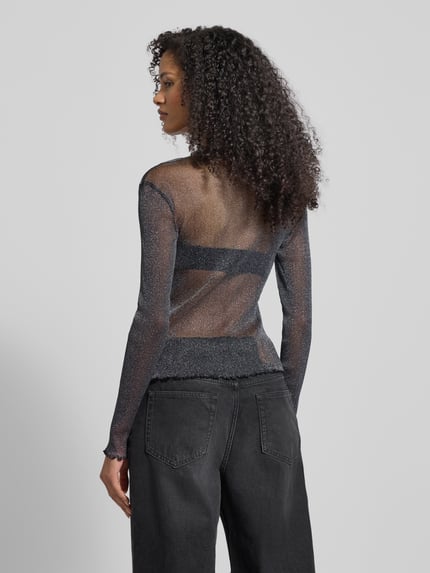 Tom Tailor Denim Slim fit shirt met lange mouwen van semi-transparant mesh Grafiet gemêleerd - 5