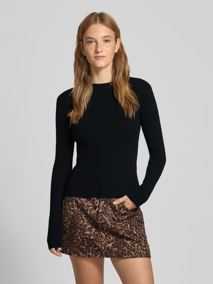 PIECES Slim fit gebreide pullover van viscosemix, model 'MIRA' Zwart - 4
