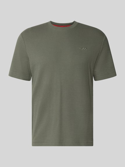Produktfoto, Regular Fit T-Shirt aus Baumwoll-Mix Modell 'AUSTIN' van HUGO, effen groen met wafelstructuur en label stitching, herenmode