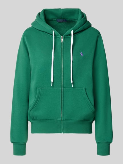 Produktfoto, grüne Regular Fit Sweatjacke aus Baumwoll-Mix von Polo Ralph Lauren mit Kapuze, sichtbarer Reißverschluss und Kängurutaschen, Damen Sweatjacke von Polo Ralph Lauren
