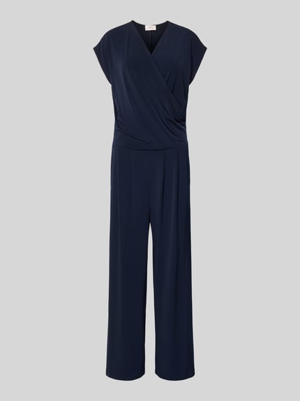Produktfoto, Jumpsuit in Wickel-Optik mit V-Ausschnitt von ROBE LÉGÈRE, dunkelblau, Material-Mix mit Stretch-Anteil, Regular-Fit, glatte Textur