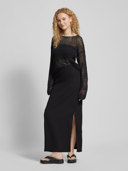 PIECES Maxirock mit Strukturmuster Modell 'LUNA' Black 1