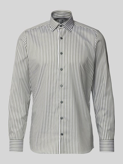 Productfoto, Slim Fit Businesshemd aus Baumwoll-Mix mit Haifischkragen van OLYMP Level Five, gestreept, lange mouwen, knoopsluiting, sportmanchetten.