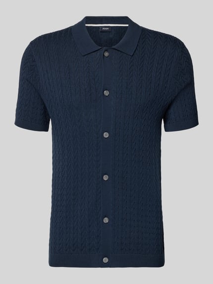 Produktfoto, Poloshirt in Strick-Optik Modell 'Tristao' von JOOP! Collection, reine Baumwolle, Slim-Fit, Umlegekragen, dunkelblau