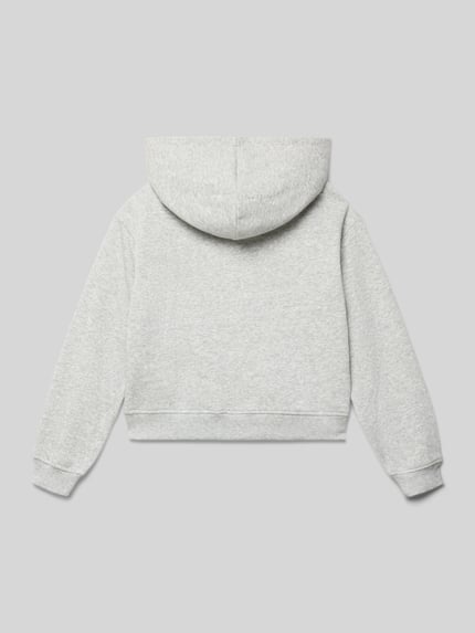 Produktfoto, Regular Fit Hoodie aus Baumwoll-Mix Modell 'Sweat' von Only für Kinder, unifarben grau, Sweat-Stoff, Label Stitching, Kapuze, Bündchen gerippt