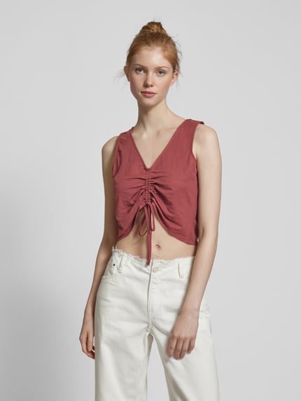PIECES Korte blousetop met plooien, model 'KINDA' Donkerrood - 4