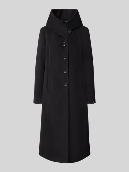 Produktfoto, Mantel mit Schalkragen und Eingrifftaschen Modell 'Nella' von Milo Coats, czarny, krój regular fit, zapięcie na guziki, długość tyłu w rozmiarze 36: 120 cm, szerokość ramion w rozmiarze 36: 40 cm, szerokość w rozmiarze 36: 50 cm, długość rękawa w rozmiarze 36: 65 cm, gładka tekstura