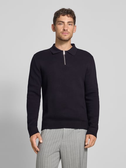 JACK & JONES Premium Sweter z dzianiny z prążkowanymi wykończeniami model ‘MILANO’ Ciemnoniebieski 4