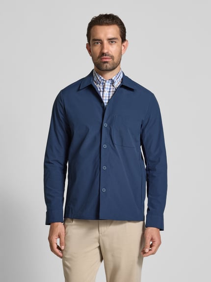 Christian Berg Men regular fit hemdjack met borstzak Marineblauw - 4