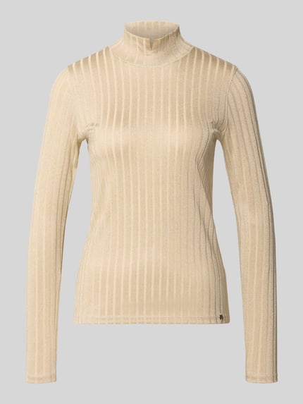 Produktfoto, Longsleeve mit Rollkragen von Marc Cain in Beige, Ripp-Struktur, Glitzer-Garn, Stretch, gerader Schnitt, Viskose-Mix