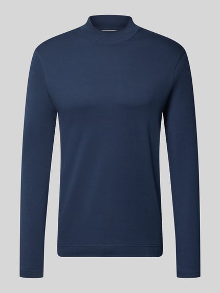 Produktfoto, Regular Fit Longsleeve aus reiner Baumwolle mit Stehkragen von Christian Berg Men, dunkelblau, elastische Abschlüsse, krój regular fit, Szerokość w rozmiarze M: 65 cm