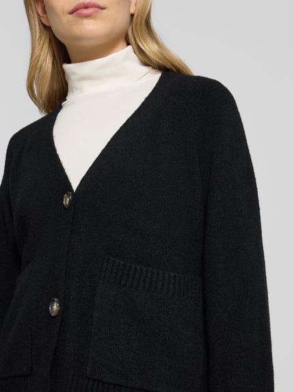 VERO MODA Kardigan rozpinany Comfort Fit z dodatkiem wełny model „BOOM” Czarny 3