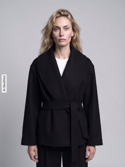 VERO MODA krój regular fit krótki płaszcz z wiązanym paskiem model 'ANNE' Czarny 4