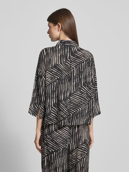OPUS Relaxed-fit overhemdblouse van viscose, model 'Fiana palm leaves' Zwart - 5