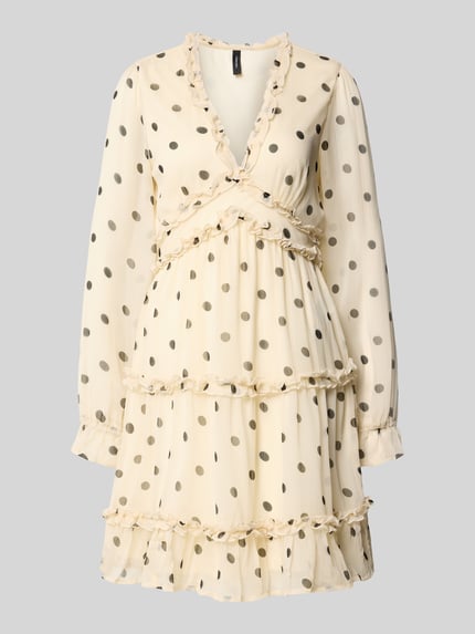 Produktfoto, Regular Fit Sommerkleid aus Chiffon Modell 'SMILLA' von Vero Moda in Creme mit Allover-Punkte-Muster, Ballonärmeln und Frill-Applikation