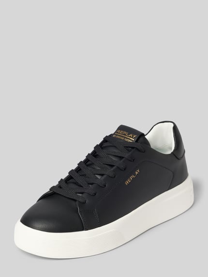 Produktfoto, Sneaker mit Logo-Details Modell 'NOTTING' von Replay in Schwarz mit strukturierter weißer Sohle, abgerundete Form, Schnürverschluss