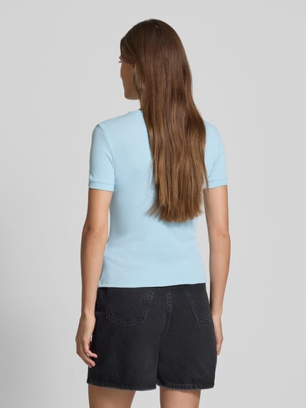 Jake*s Casual T-Shirt in Ripp-Optik mit Schriftzug Eisblau 5