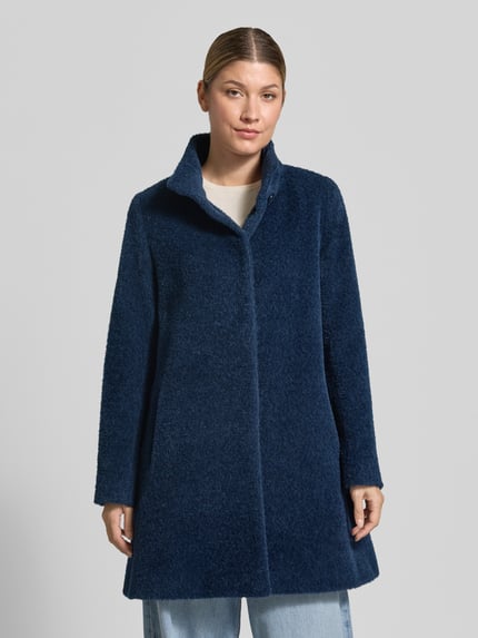 ICONS Cinzia Rocca Mantel aus Schurwolle-Alpaka-Mix mit Stehkragen Blau 4