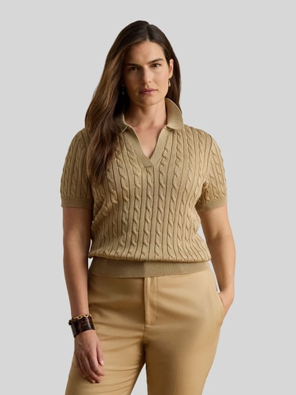 Lauren Ralph Lauren Koszulka polo o kroju regular fit z tkanego materiału – mieszanka bawełny Camel 6