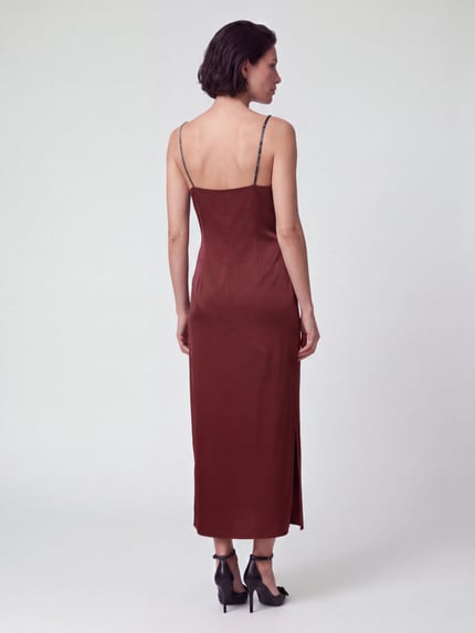 HUGO Abendkleid mit Strass-Trägern Modell 'Kible-1' Bordeaux 4