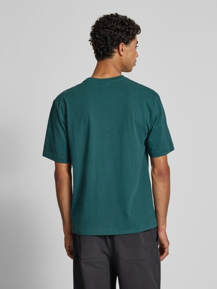 REVIEW T-shirt met geribde ronde hals Donkergroen - 5