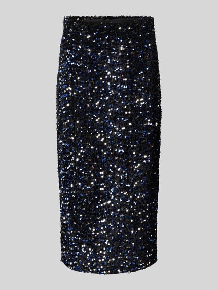 PIECES Figurbetonter Midi-Rock mit Pailletten Modell 'KAM' Black 2