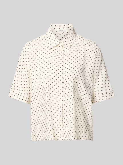 Productfoto, witte blouse met korte mouwen met bruine polkadots, rechte vorm, lichte stof, Regular Fit Kurzarmbluse aus Modal-Mix model 'Farise polkadot' van OPUS, Dames