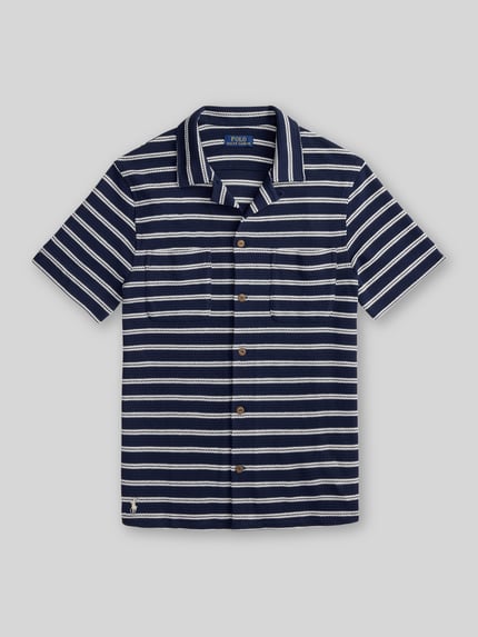 Polo Ralph Lauren regular fit vrijetijdsoverhemd van katoenmix met gaatjesmotief-strepen Marineblauw - 2