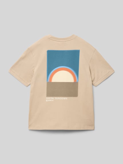 Garcia T-shirt z nadrukiem z motywem i okrągłym dekoltem Piaskowy 3