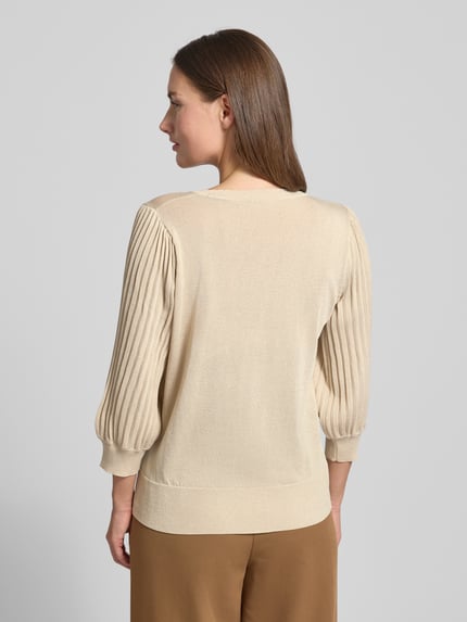 FREE/QUENT Sweter z dzianiny z prążkowanymi wykończeniami model ‘GLITTA’ Złamany biały 5