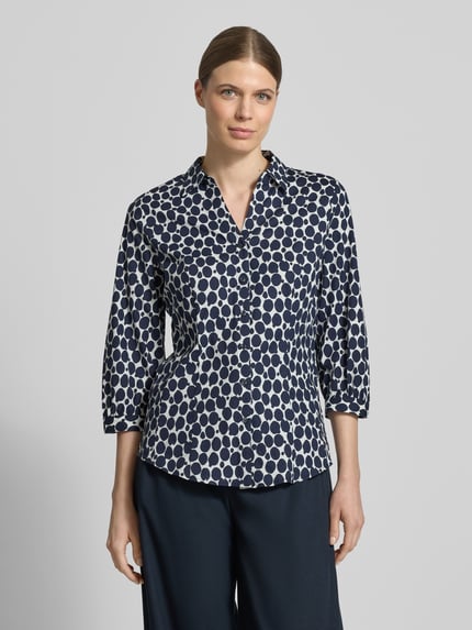 MORE & MORE Regular Fit Bluse mit V-Ausschnitt und 3/4-Arm Marine 4