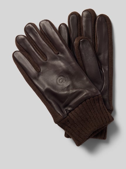 Productfoto, Heren handschoenen van echt leer van bugatti in donkerbruin met Labeldetail en elastische boordjes