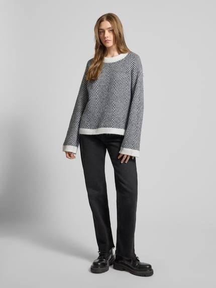 PIECES Regular Fit Strickpullover mit Wollanteil Modell 'OLENA' Metallic Black 1
