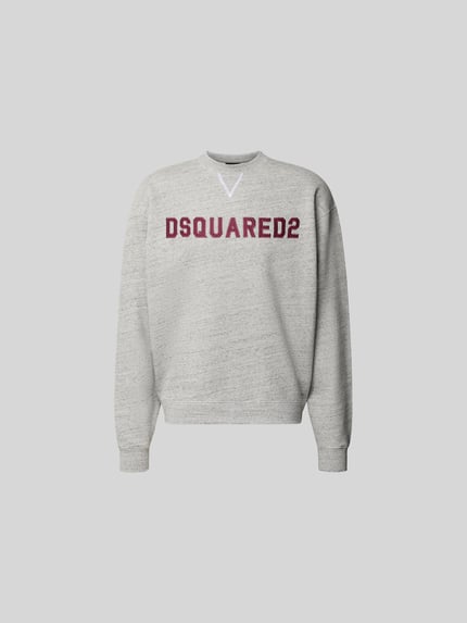Produktfoto, Sweatshirt mit Logo-Stitching von Dsquared2 aus grauer Baumwolle, regular Fit, Rundhalsausschnitt, elastische Abschlüsse