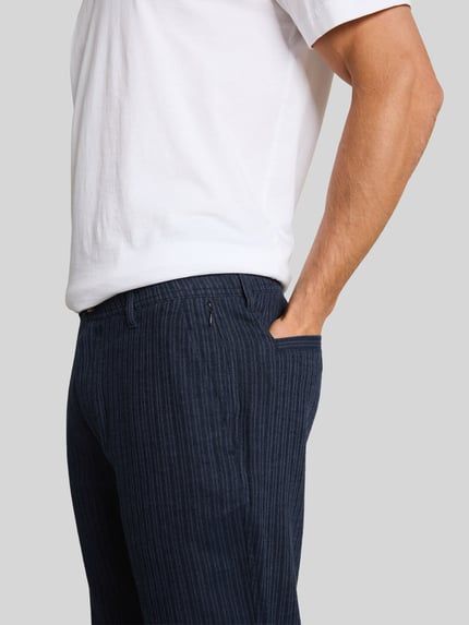 Tom Tailor regular fit chino van linnen-katoenmix Donkerblauw - 3