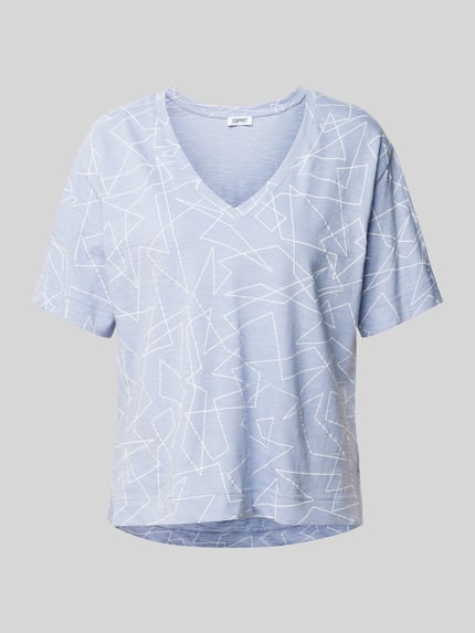 Esprit T-Shirt mit grafischem Muster und V-Ausschnitt Rauchblau 2