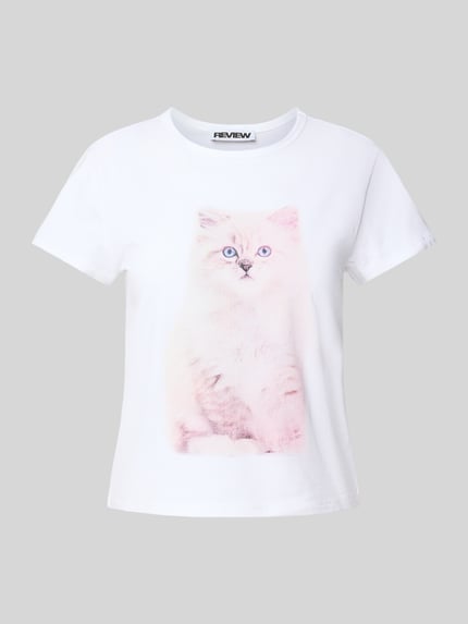 REVIEW T-shirt met motief- en labelprint Wit - 2