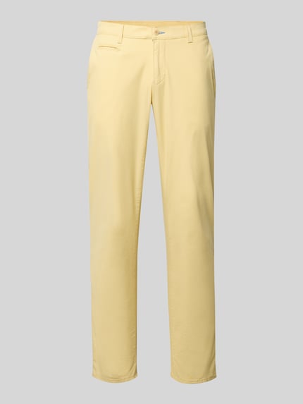 Productfoto, Slim Fit Stoffhose met achterzakken model 'Fabio' van Brax, elastische katoenmix, geel, steekzakken, knoop- en ritssluiting