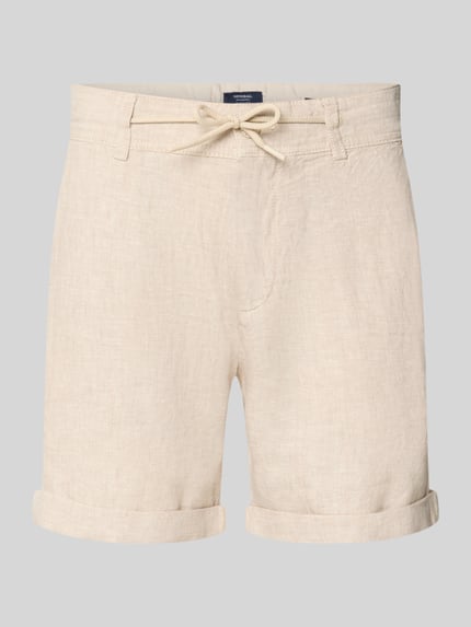 Produktfoto, Leinenshorts mit Bindegürtel und Gesäßtaschen von MCNEAL in Beige, Reines Leinen, Straight Fit, sichtbare Struktur, Label-Stitching