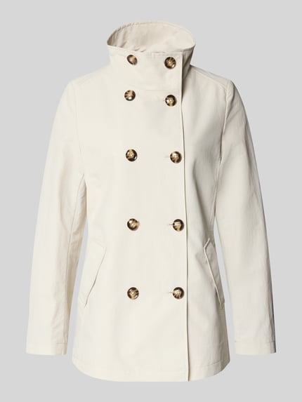 Produktfoto, Regular Fit Jacke mit Stehkragen Modell 'Caban' von Christian Berg Woman Selection, cremefarben, Material-Mix mit Baumwoll-Anteil, Doppelknopfleiste, Eingrifftaschen, glatte Textur