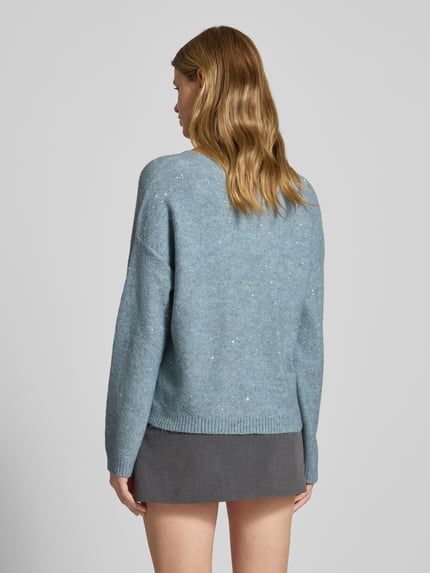 ONLY Regular Fit Strickpullover mit Paillettenbesatz Modell 'ARIZONA' Hellblau 5