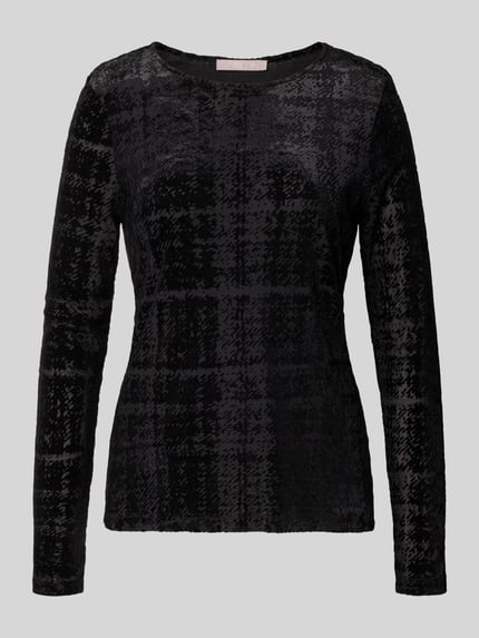 Produktfoto, Longsleeve met structuurpatroon van Christian Berg Woman, zwart Materiaalmix met stretch, getailleerde pasvorm, ronde hals, ruglengte maat S 60 cm