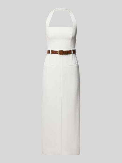 Productfoto, kokerjurk met loopsplit en riem model 'Sara' van Forever New, midi-jurk, nauw aansluitend model, wit, gladde stof