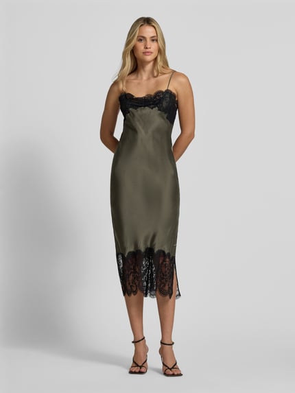 Iro Kokerjurk met kant model 'NEREID' Kaki - 4