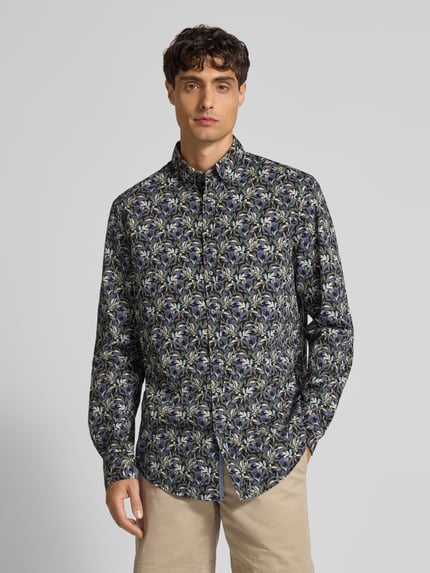 Christian Berg Men Regular fit vrijetijdsoverhemd met bloemenmotief Zwart - 4