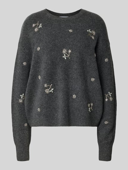 Jake*s Collection Pullover mit Perlenapplikation Modell 'K106-EmbelPull' Dunkelgrau Melange 2