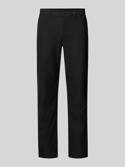 Produktfoto, Straight Leg Hose aus atmungsaktivem Material Modell 'DENTON' von Tommy Hilfiger in Optik: Unifarben, mit Logo-Print, Gürtelschlaufen, Knopf und verdecktem Reißverschluss, seitlichen Eingrifftaschen und Gesäßtaschen