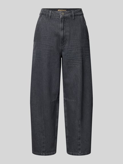 Produktfoto, Jeans mit französischen Eingrifftaschen von Smith and Soul in Dunkelgrau, Reine Baumwolle, Lockere-Schnitt, Gesäßtaschen, Knopf-Reißverschluss, Bundweite 38 cm, Innenbeinlänge 65 cm, Damen Jeans